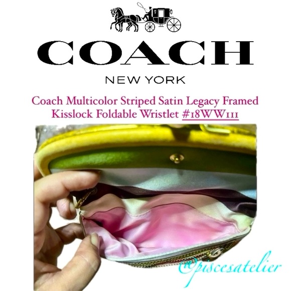 Coach Multicolor Striped Satin Legacy Framed Kisslock Foldable Wristlet #18WW111 - Picture 10 of 10